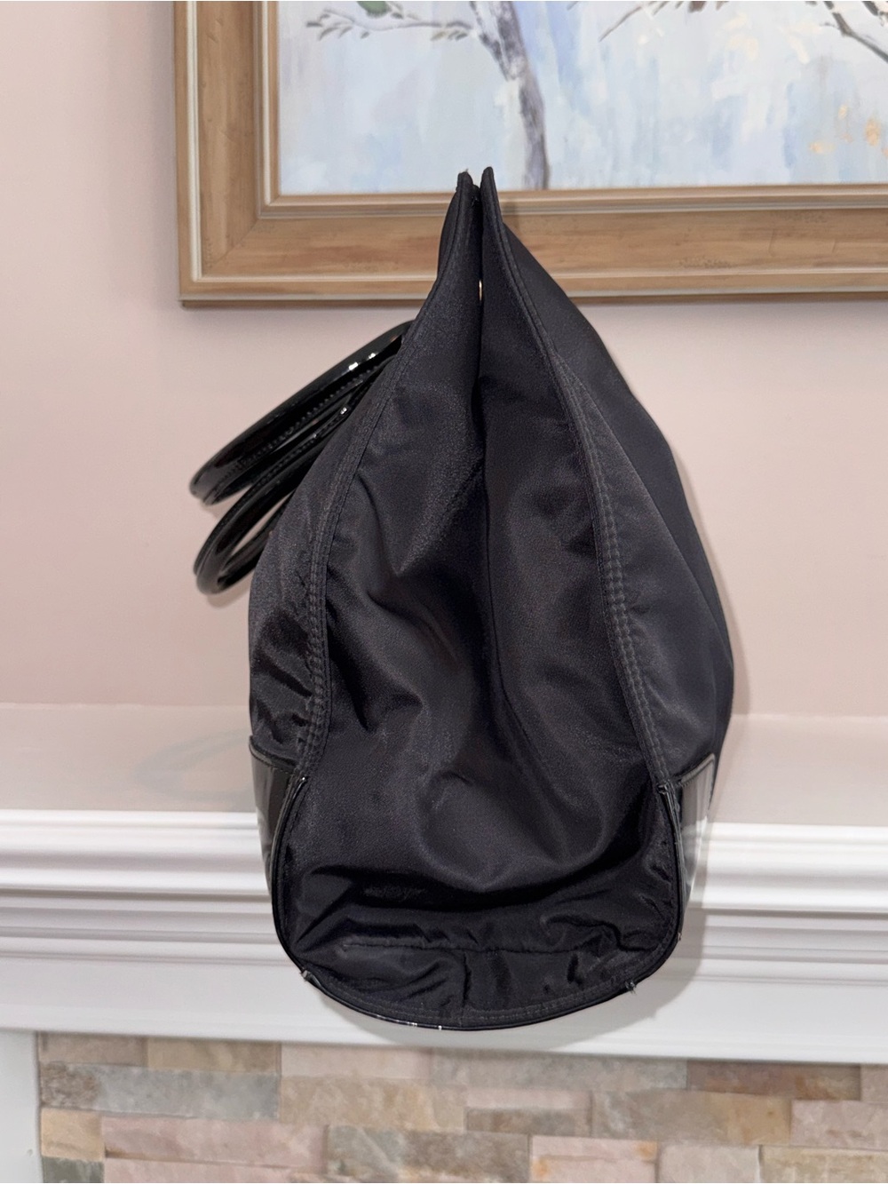 Tory Burch X2108 Black Patent Leather Nylon X-Large Tote Size 23/17x13x5 in - Picture 4 of 13